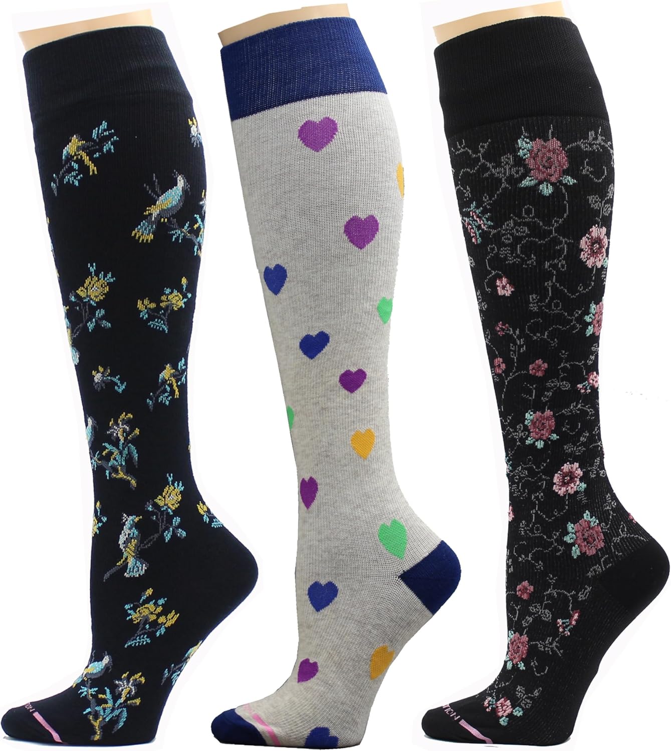 Dr. Motion 3 Pairs Therapeutic Graduated Compression Women's Knee-hi Socks