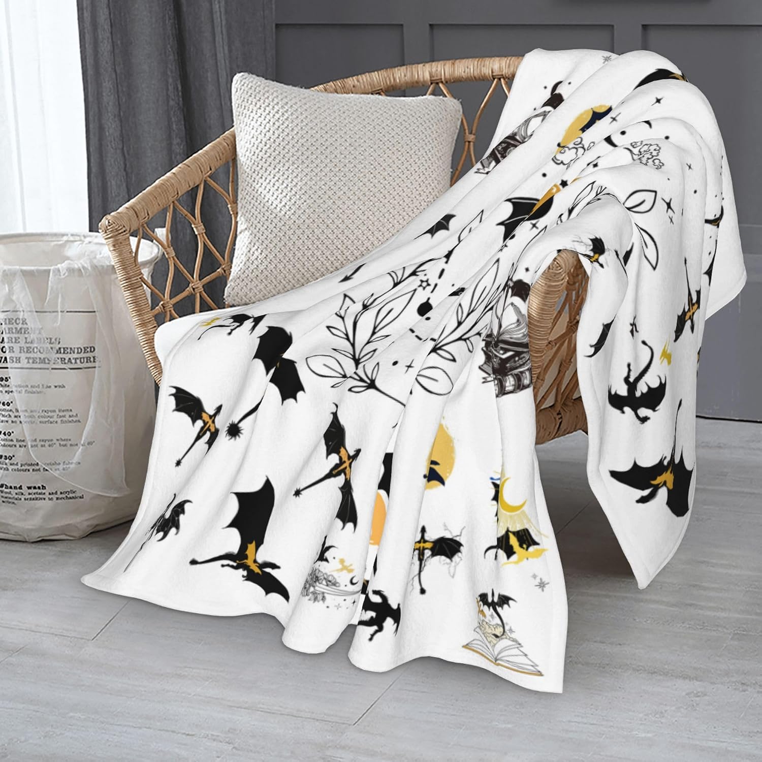 Dragon Blanket Book Lover Fantasy Merch Gifts for Kids Adult Teen Sofa Bed Home Decor Graphic Air Conditioner Blanket (White, 60" L x 50" W)