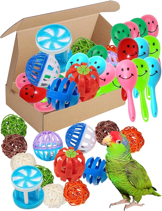 Brinquedos para Aves com Sinos e Bolas de Videira Natural HEUHAI FTSFB-005, Pacote com 23 Peças