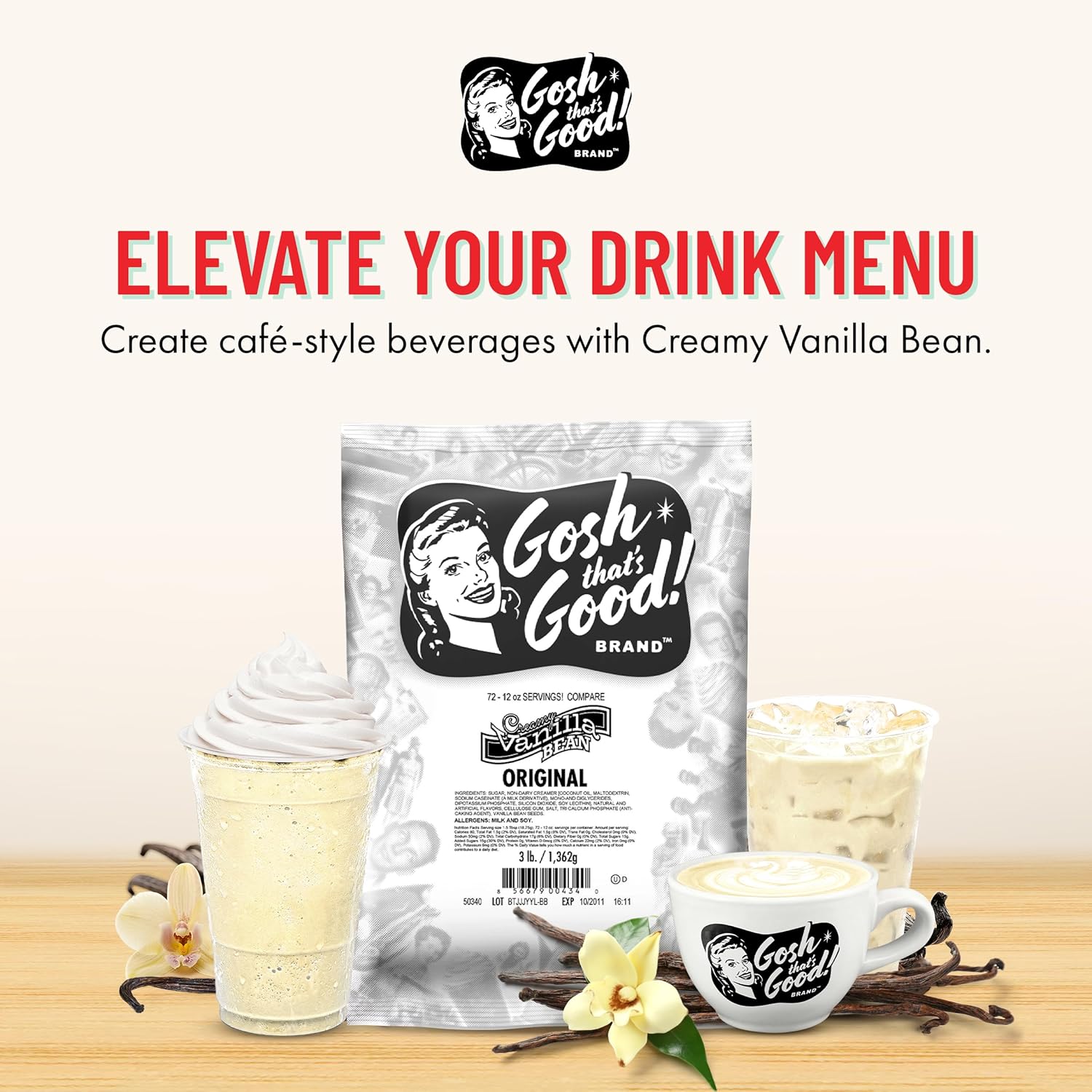 Gosh That’s Good! Creamy Vanilla Bean Flavor – 3 lb – No Syrups, No Preservatives