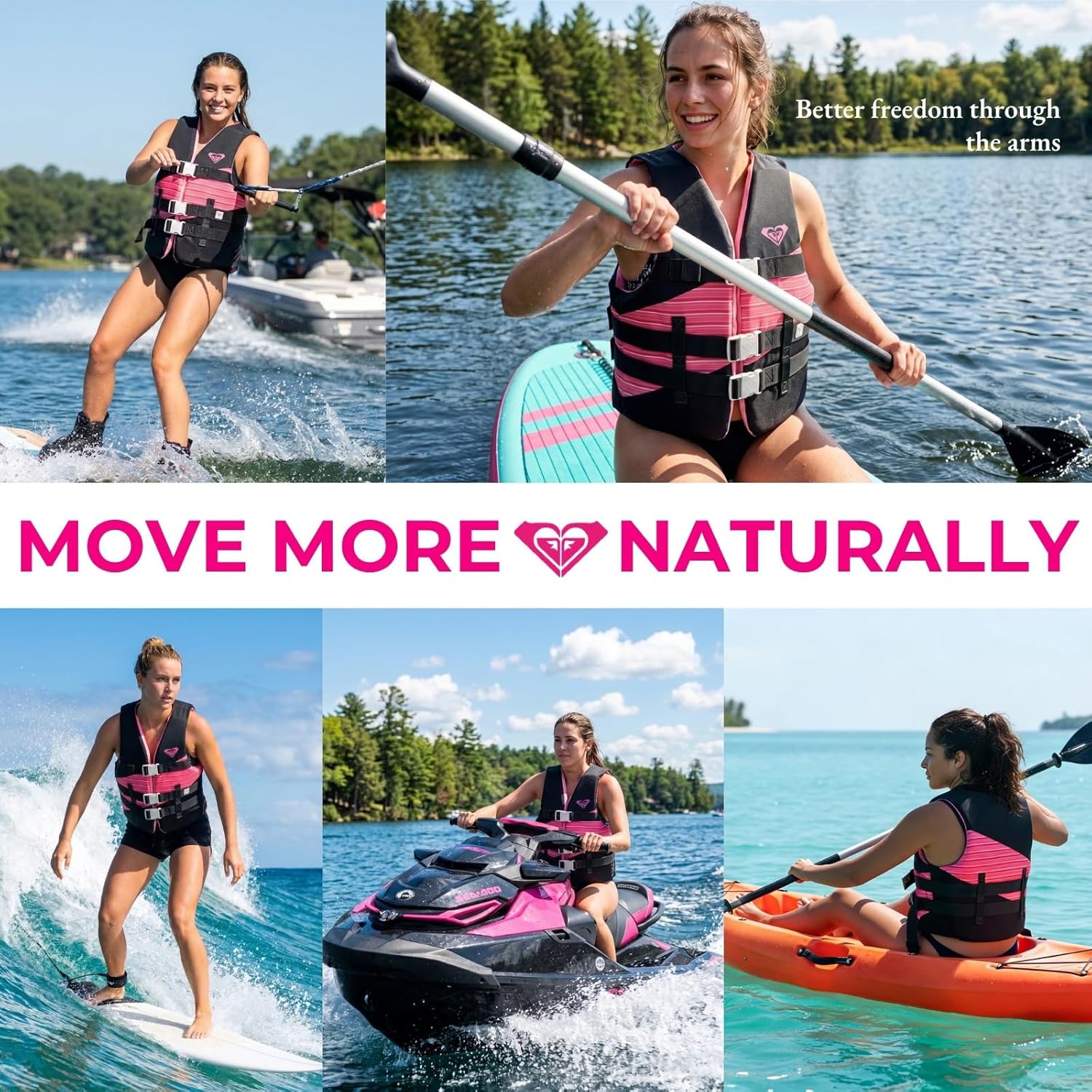 ROXY Women’s Life Jacket, USCG Approved Type III PFD, Light-Weight EPE Foam Life Vest for Adults, for Wakeboarding Waterskiing Rafting Boating and Kayaking Watersports