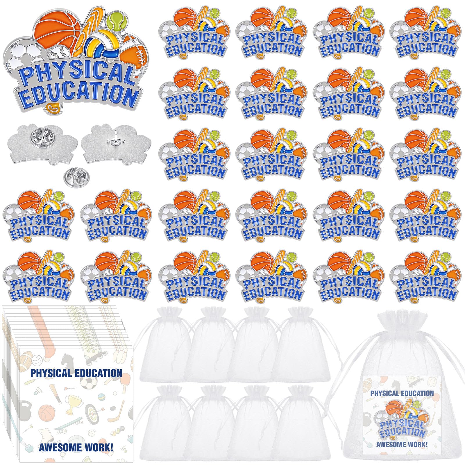 Liliaafar 30 Pcs Physical Education Lapel Pins Award Team Sport Spirit Gift