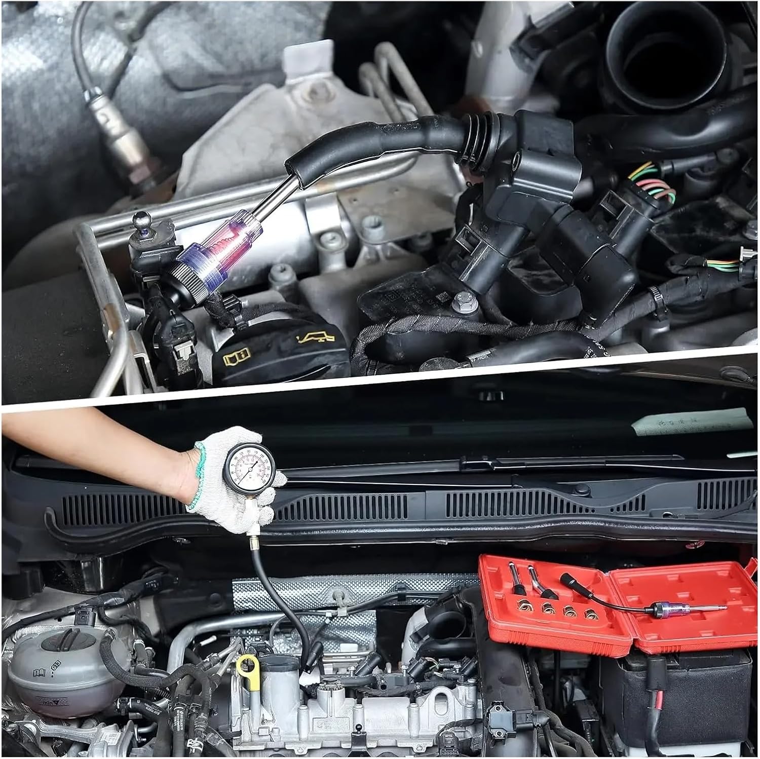 Petrol Engine Cylinder Compression Tester Kit Automotive and Motorcycles Tool 0-300PSI Engine Cylinder Pressure 0-21 Bar Gauge