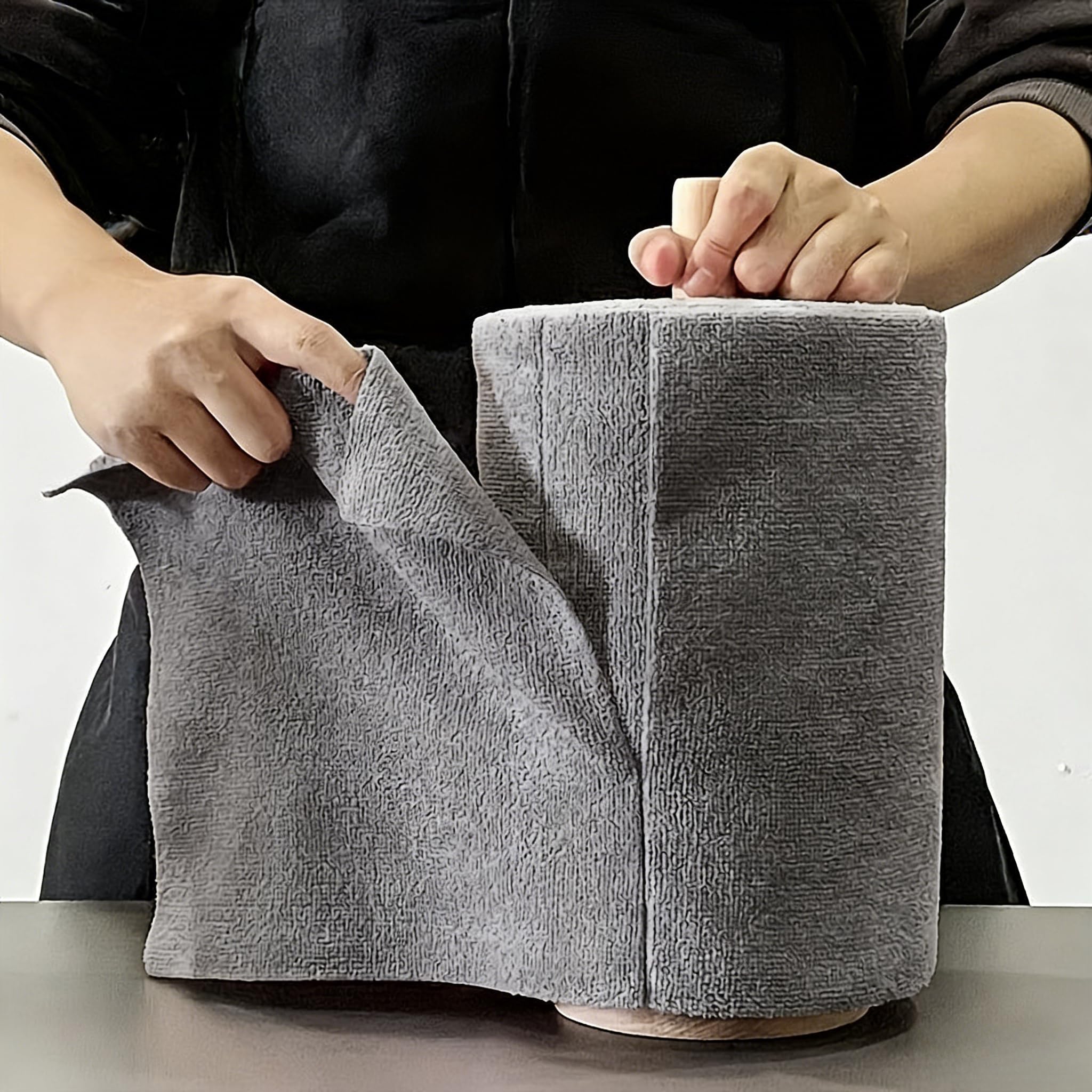 Reusable Microfiber Cleaning Towel Roll (20 Sheets) - Super Absorbent, Durable & Machine-Washable Kitchen Towels (Grey)