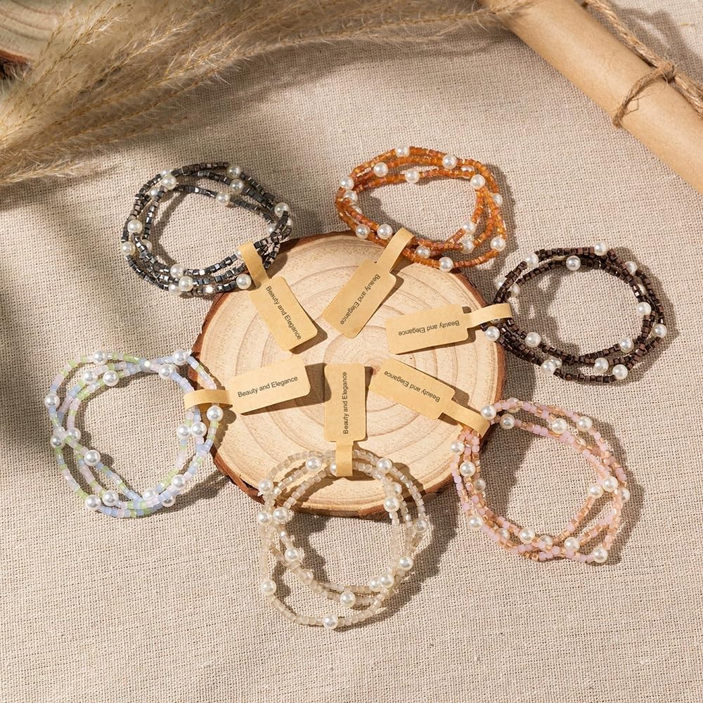 Pingyongchang Colorful Glass Beaded Stackable Bracelets Set Handmade Boho Multicolor Seed Pearls Layered Stretch Bracelets Trendy Vaction Beach Jewelry Gifts for Women - Image 3