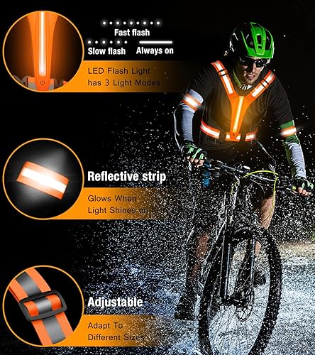 Miniatura 4 de Ylzzrs Chaleco reflectante para correr con luz LED, chaleco reflectante para corredores de caminata nocturna, chaleco reflectante LED recargable de