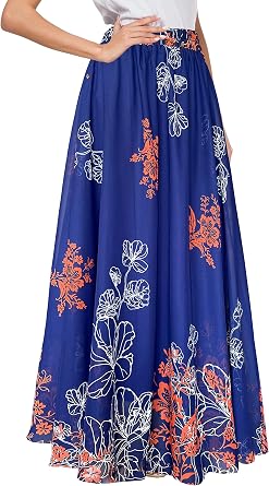 Afibi Women Floral Long Skirts Chiffon Summer Beach High Waisted Maxi Skirts