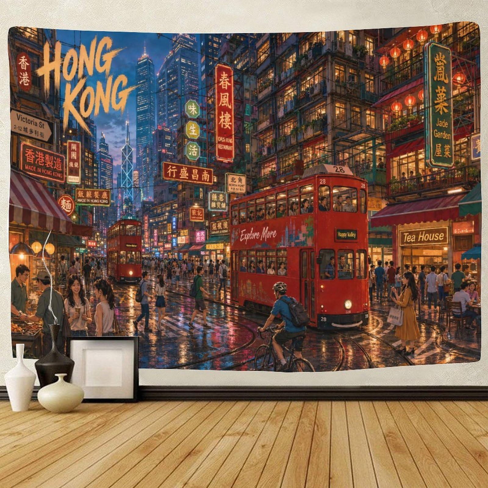 ASDFGHJKLZA Hong Kong Cityscape Tapestry for Bedroom Wall Art Decor 3D Print Tapestries Poster Home Decoration Living Room College Dorm 100cmx150cm