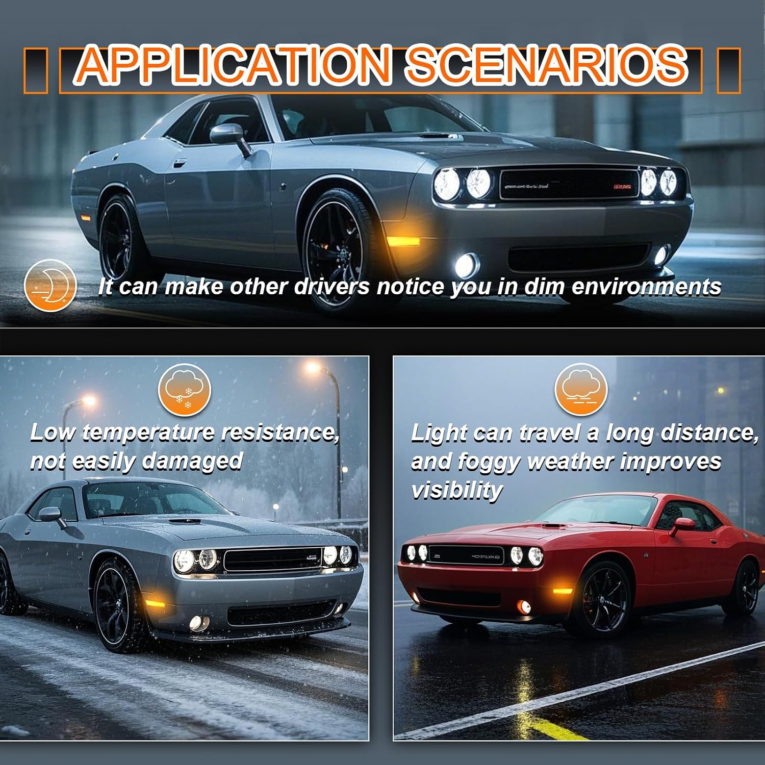 LED Side Marker Lights Front Bumper LED Sidemarker Amber For Dodge Challenger 2008-2014 Front Bumper Signal Reflectors Lamp Smoked Len,2PCS