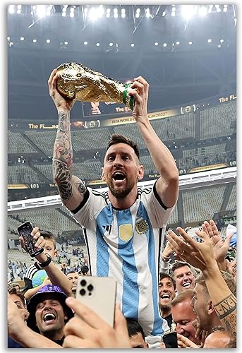 Messi - Póster de campeón argentino 2022, famosa superestrella de fútbol, arte de pared para dormitorio de niños (sin marco, 16 x 24 pulgadas, A)