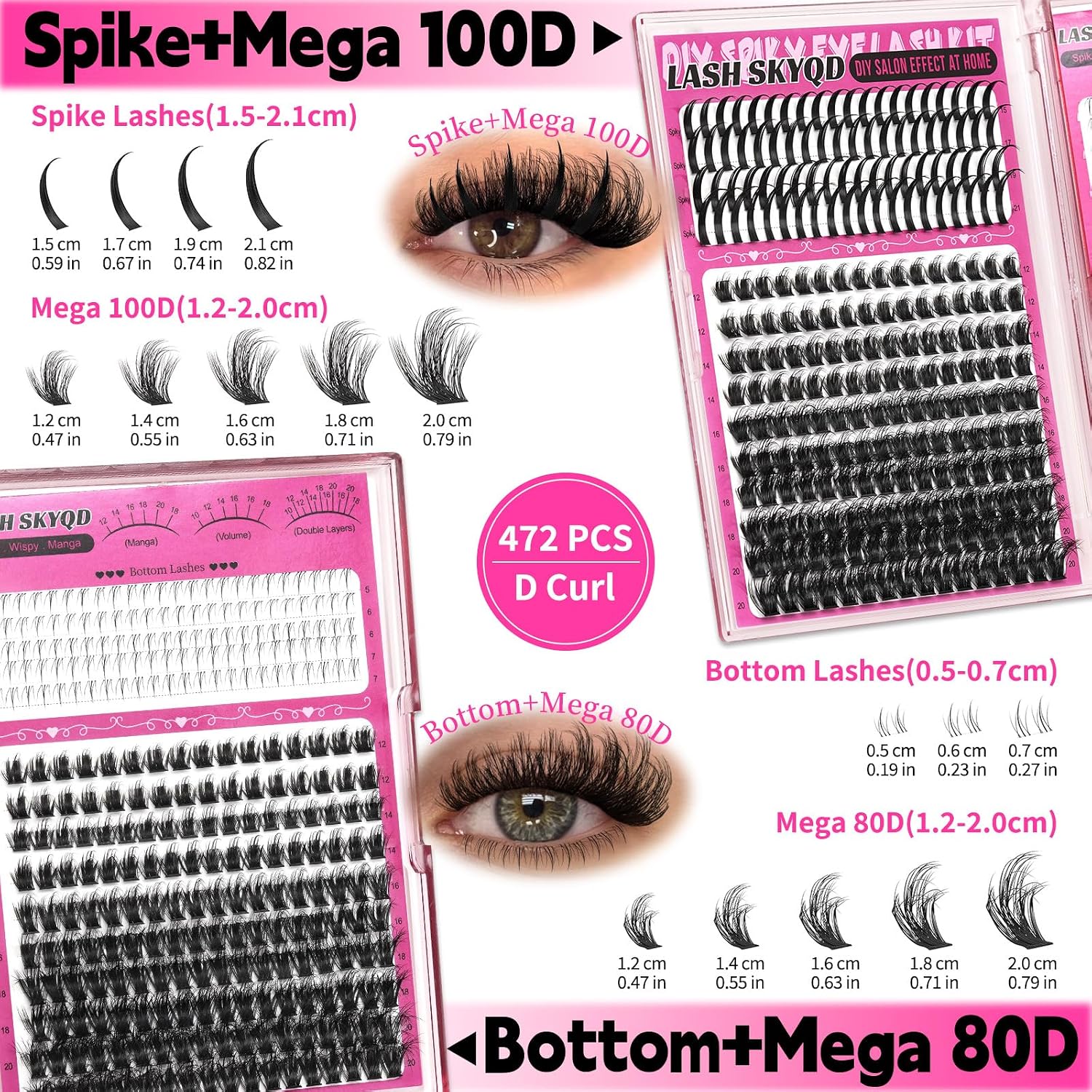 Lash Clusters Kit 8 Styles 1464Pcs Wispy Eyelash Clusters Kit Cat Eye Cluster Eyelash Extensions Kit Pestañas Postizas Naturales DIY Lash at Home+Eyelash Curler,Lash Bond and Seal,Remover,Tweezers