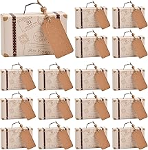 Tibapla 50 Pieces Mini Suitcase Gift Box, 8 x 5 x 3 cm Candy Gift Box, Vintage Kraft Paper Candy Box with Tags and Hessian Thread for Weddings, Travel, Party