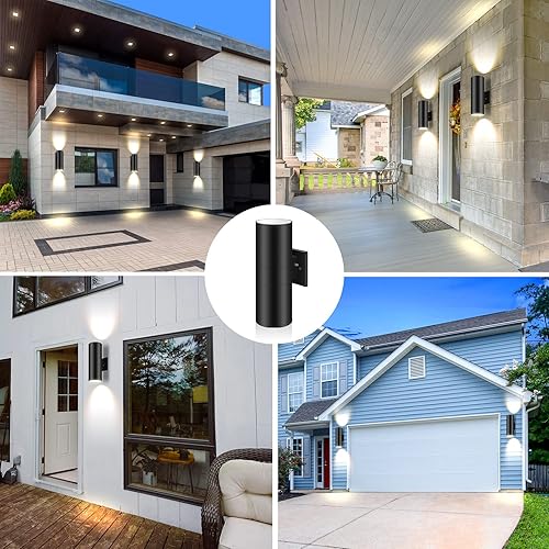 Miniatura 2 de Paquete de 4 luces de pared de iluminación al aire libre, del atardecer al amanecer, lámpara de pared cilíndrica hacia arriba, lámpara de pared