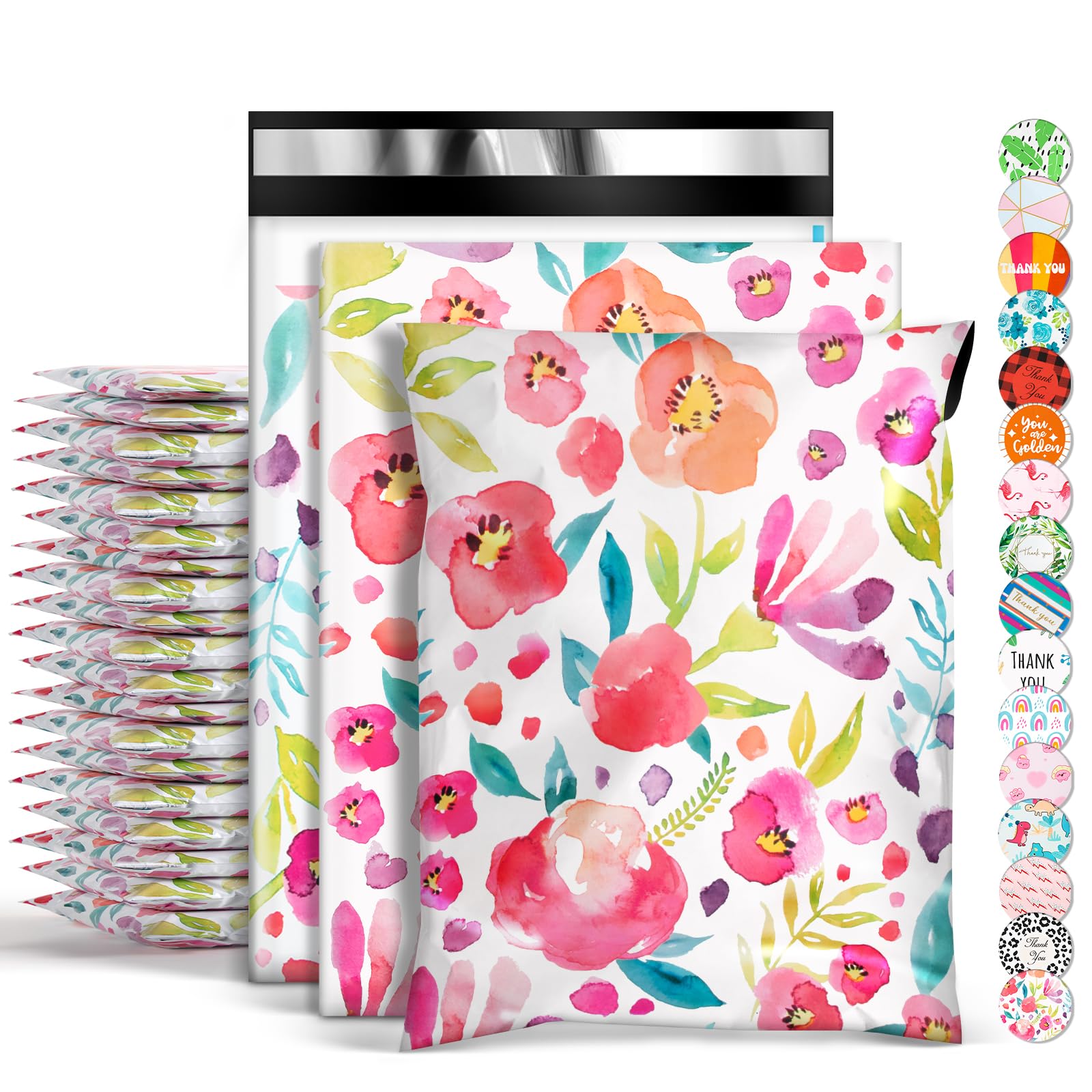 100 Pcs Poly Mailers,10x13 Package Envelopes,Cute Packaging Bags,Plastic Custom Mailing Shipping Bags with Self Seal Adhesive Strip - Flower Patterns