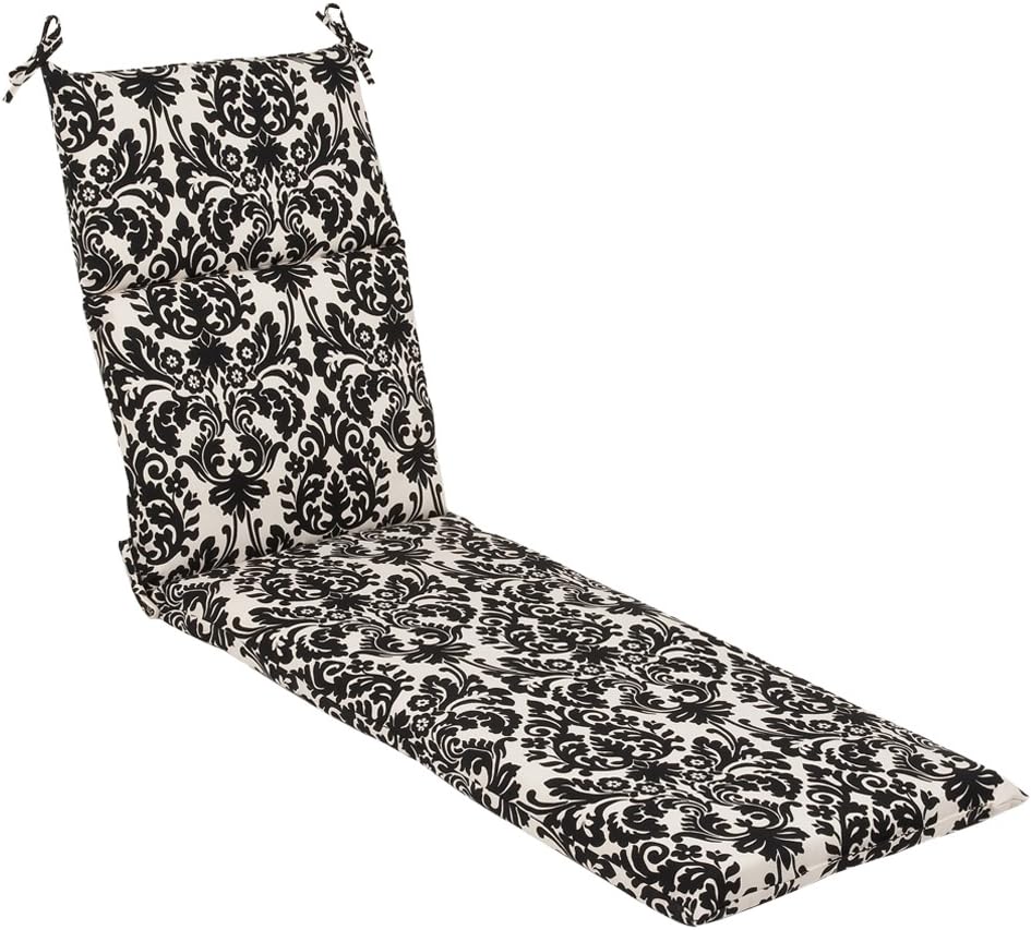 Pillow Perfect Damask Indoor/Outdoor Split Back Chaise Lounge Cushion with Ties, Plush Fiber Fill, Weather, and Fade Resistant, 72.5" x 21", Blue/White Basalto, 1 Count