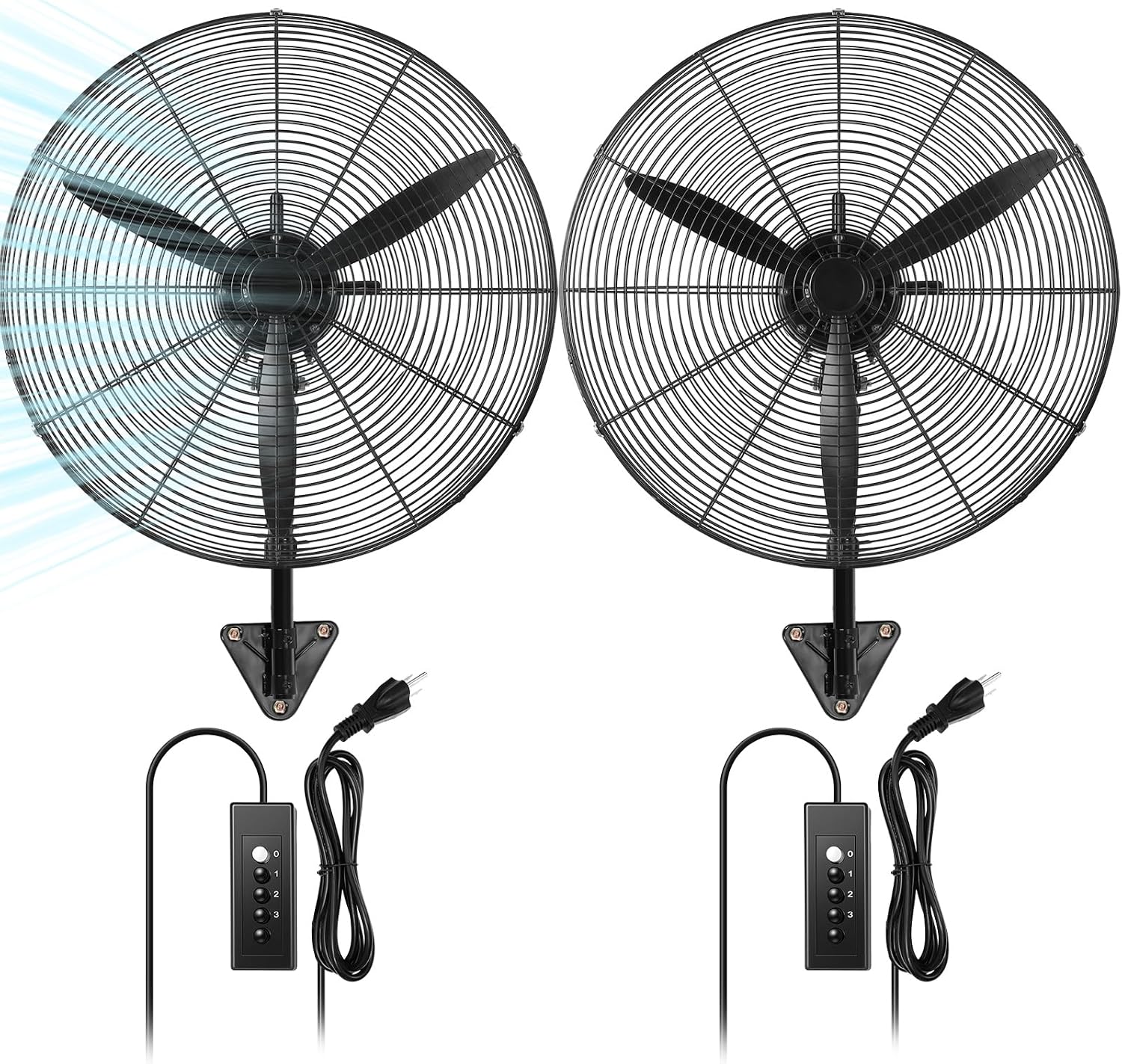 Aurelema 2 Pack Industrial Wall Mount Fan 26 Inch Oscillating Heavy Duty Metal 3 Speed Fan, 7500 Cfm, with Powerful Cooling for Patio Commercial Residential Garage Warehouse Workshop Factory
