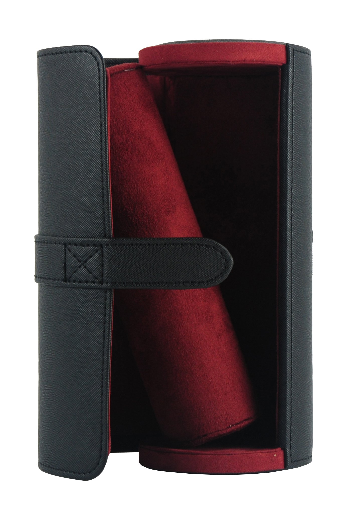 TIMELYBUYS Caja de reloj de viaje Saffiano de lujo con 3 relojes y rollo de joyería