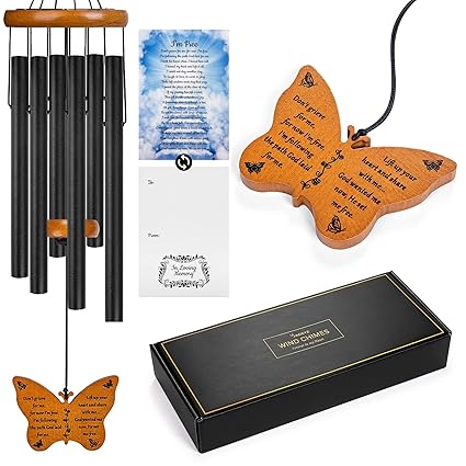 Jaggyz Sympathy Wind Chimes, Butterfly Memorial Wind Chimes for Loss of a Loved One, Windchimes in Memory of a Loved One, Loss of Mom /Dad/Husband/Wife/Brother/Sister, 32 inches