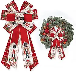 Grande laço de Natal para grinalda, soldado quebra-nozes, veludo, vermelho, verde, xadrez, arco para decoração de Natal, laço de inverno para porta da frente, interior, exterior, parede,
