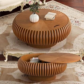 WXFKLDJ Round Coffee Table with Storage, 31.5" Fluted Center Table