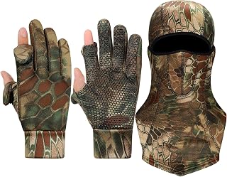 Camo Hunting Gloves for Men Full Face Cover Hunting Mitten Balaclava Anti Slip Full Finger Fingerless Mitten Wind Resistant (Diamondback Series, L)