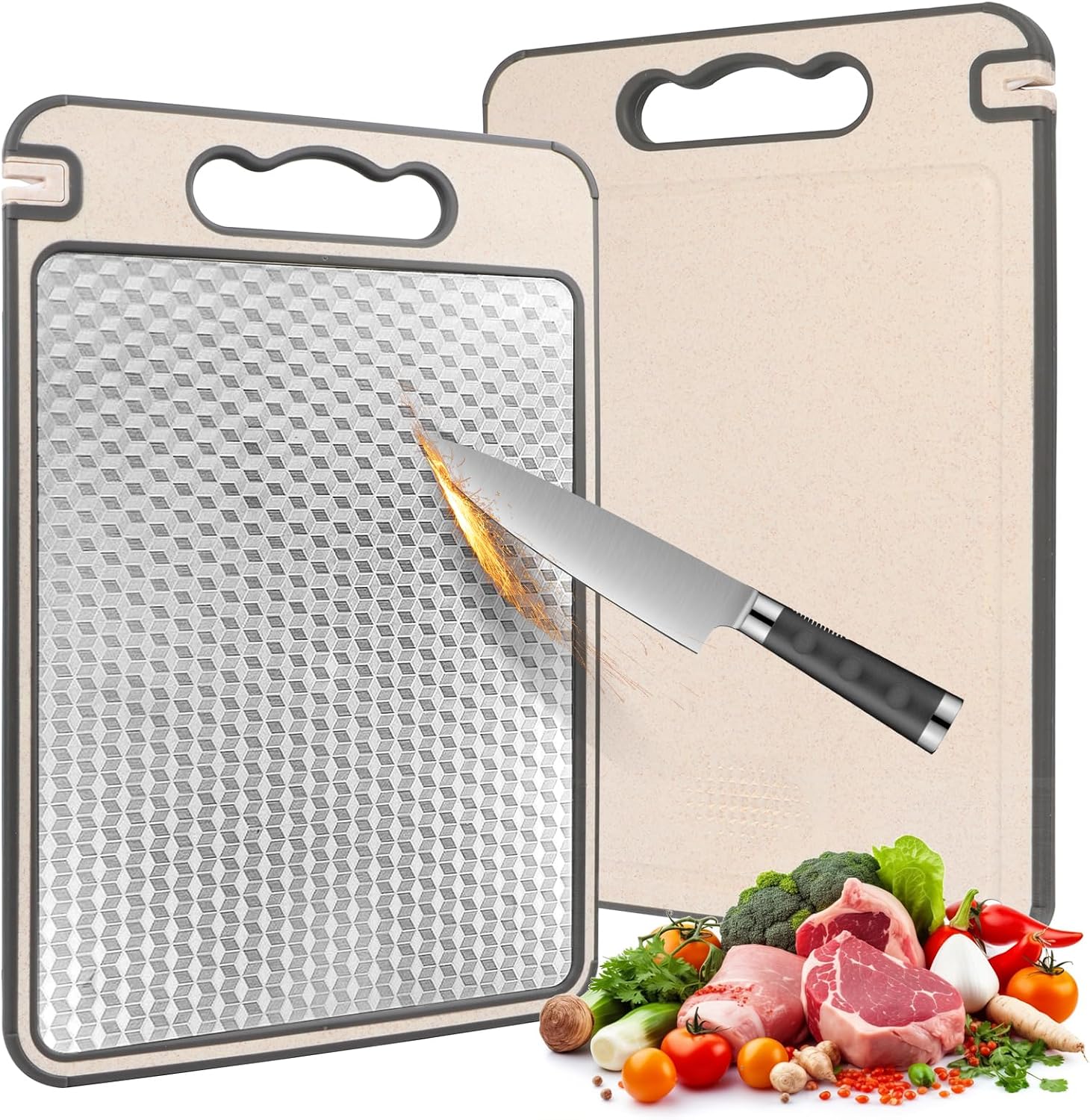 Deska do krojenia ze stali nierdzewnej, dwustronna deska do krojenia, wytrzymała i odporna na zarysowania konstrukcja siatki, oddzielna obróbka warzyw i mięsa