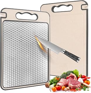 Stainless steel chopping board, double-sided cutting board, stainless steel chopping board, sturdy, scratch-resistant mesh design, separate treatment of vegetables and meats