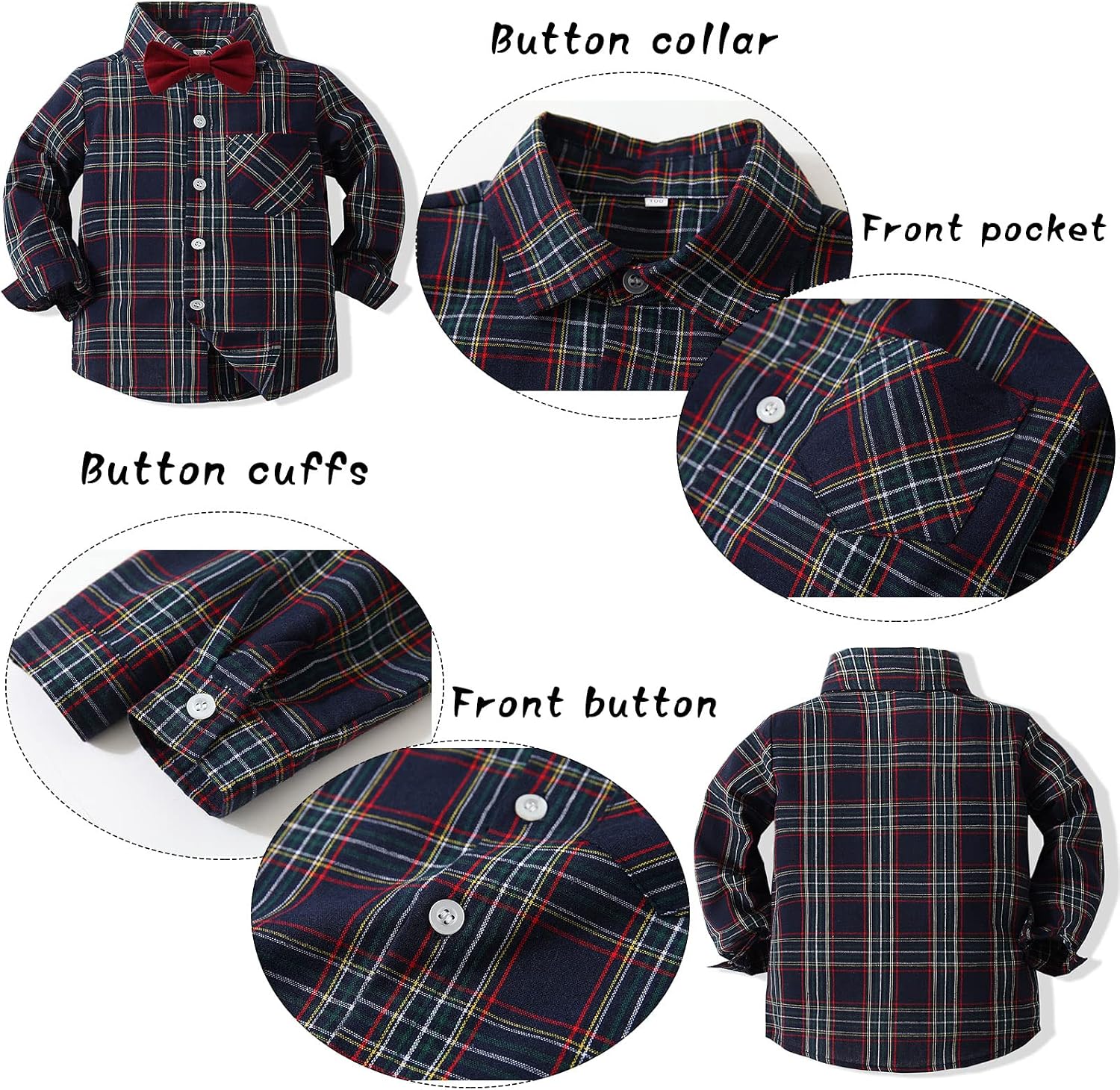 Kimocat Toddler Boy Clothing Sets Plaid Shirt Bowtie and Suspender Strap Pants Outfits