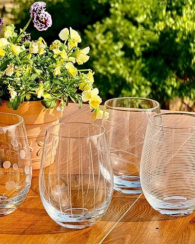 Miniatura 2 de Copas de vino grabadas sin tallo para vino tinto o blanco (juego de 4), 18 onzas, copas de vino grandes para cabernet, pinot noir, borgoña, burdeos,