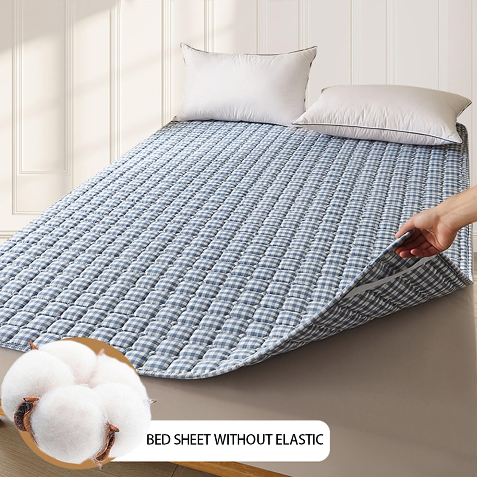 Matratzenschoner 120 x 200 cm Gesteppte Matratzenauflage Blau Eckgummis, Matratzenschoner aus 100% Baumwolle, Basic Matratzenschutz