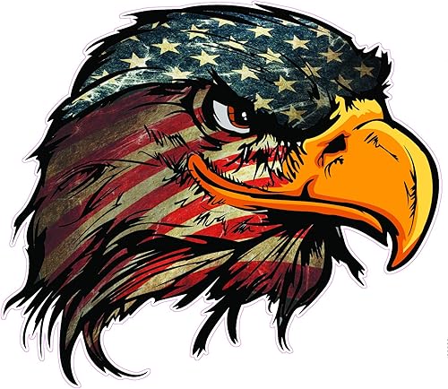La calcomanía de cabeza de águila con bandera americana viene en 5 tamaños (5 x 5 pulgadas)
