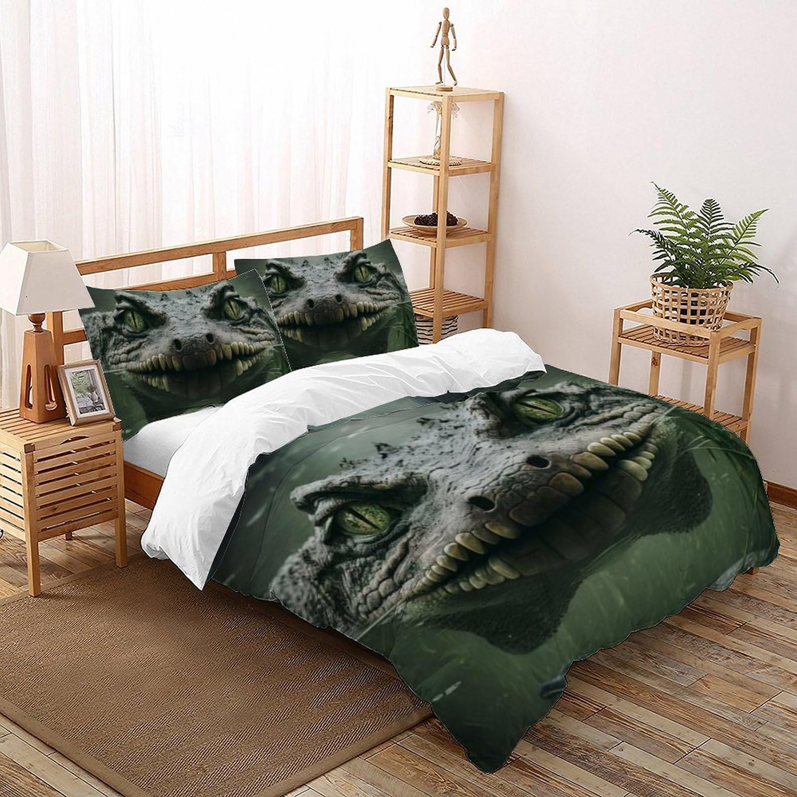Housse couette 200x200 crocodile avec 2 taies d'oreiller lit double