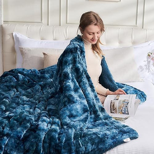 Miniatura 3 de NEWCOSPLAY - Manta de piel sintética súper suave con respaldo de sherpa, manta decorativa cálida y acogedora para habitación, sofá y piso (Gruesa -