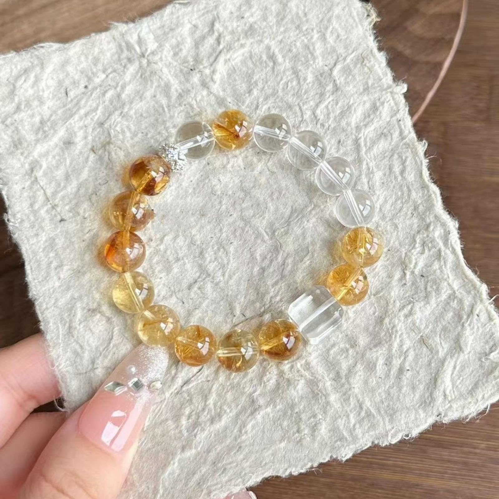 Bracciale elasticizzato con perline di cristallo naturale e pietre preziose | Citrino naturale che attrae il braccialetto di abbondanza di ricchezza, feng shui Energia curativa di successo