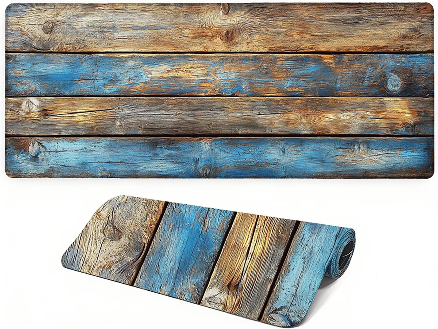 Lpfieonn Retro Großes Schreibtischunterlage, XXL Schreibtischunterlagen, Blau XXL Wasserdicht Gaming Mousepad mit Vernähter Rand und Rutschfeste Gummibasis, für Laptop/Hause/Büro 120x60cm PF-3221