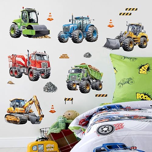Miniatura 2 de decalmile Adhesivos de pared de automóviles de construcción, camiones, tractores, vehículos, pegatinas de pared, guardería, niños, dormitorio,