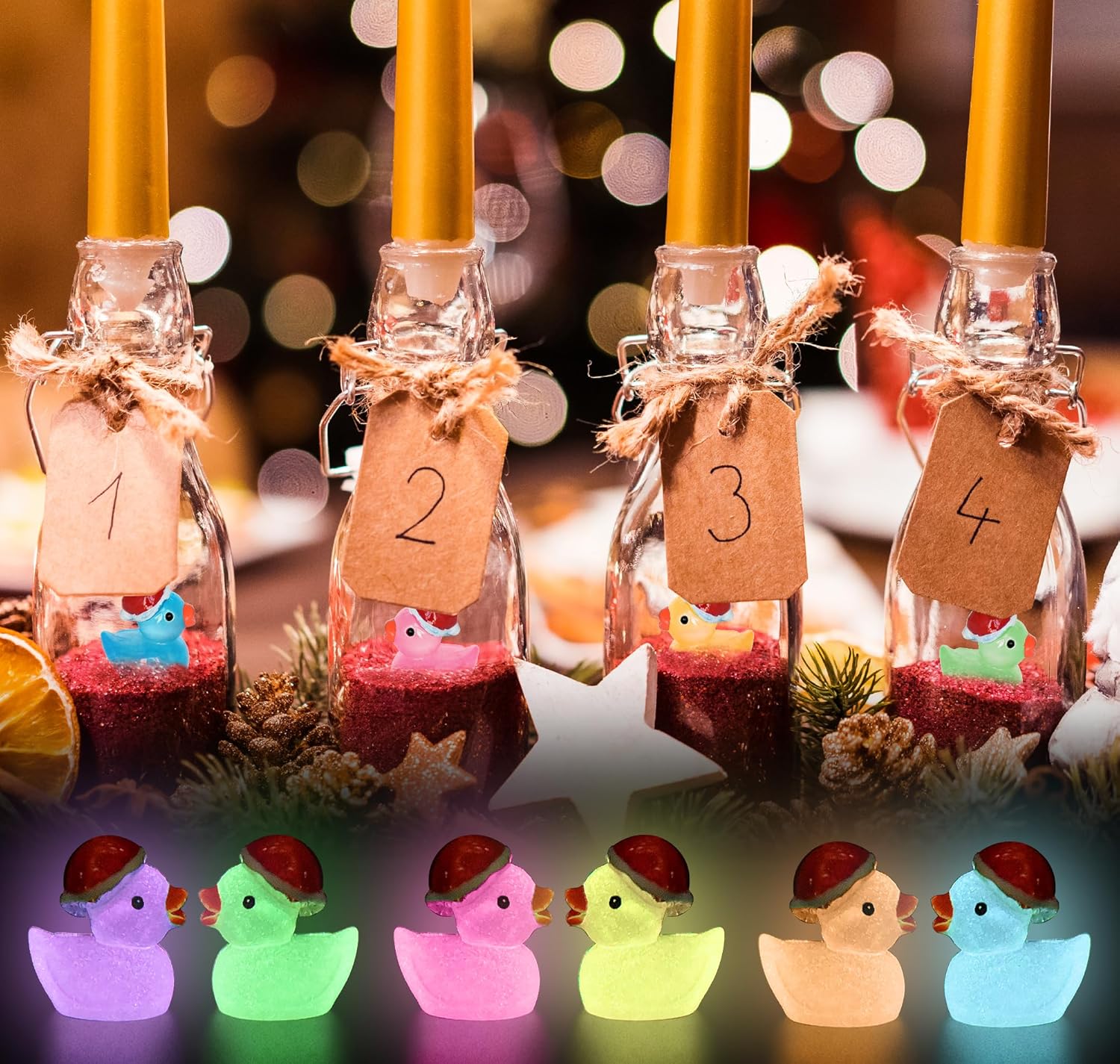 70 Pcs Luminous Tiny Christmas Ducks Mini Resin Ducks Glow in The Dark Duck Miniature Ornaments for Slime, Dollhouse, Garden Decoration(10 Colors)