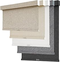 AOSKY Custom Size Blackout Roller Shades for Windows,Natural Woven Cordless Blinds,Free-Stop Shades with Valance,UV Protection Window Shades for Home and Office,Latte