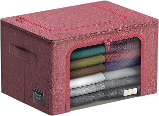 Storage Bins with Metal Frame, Stackable & Foldable with Window & Handles - Sturdy, Dustproof, Large Capacity for Bedding, Clothes & Dorm Room