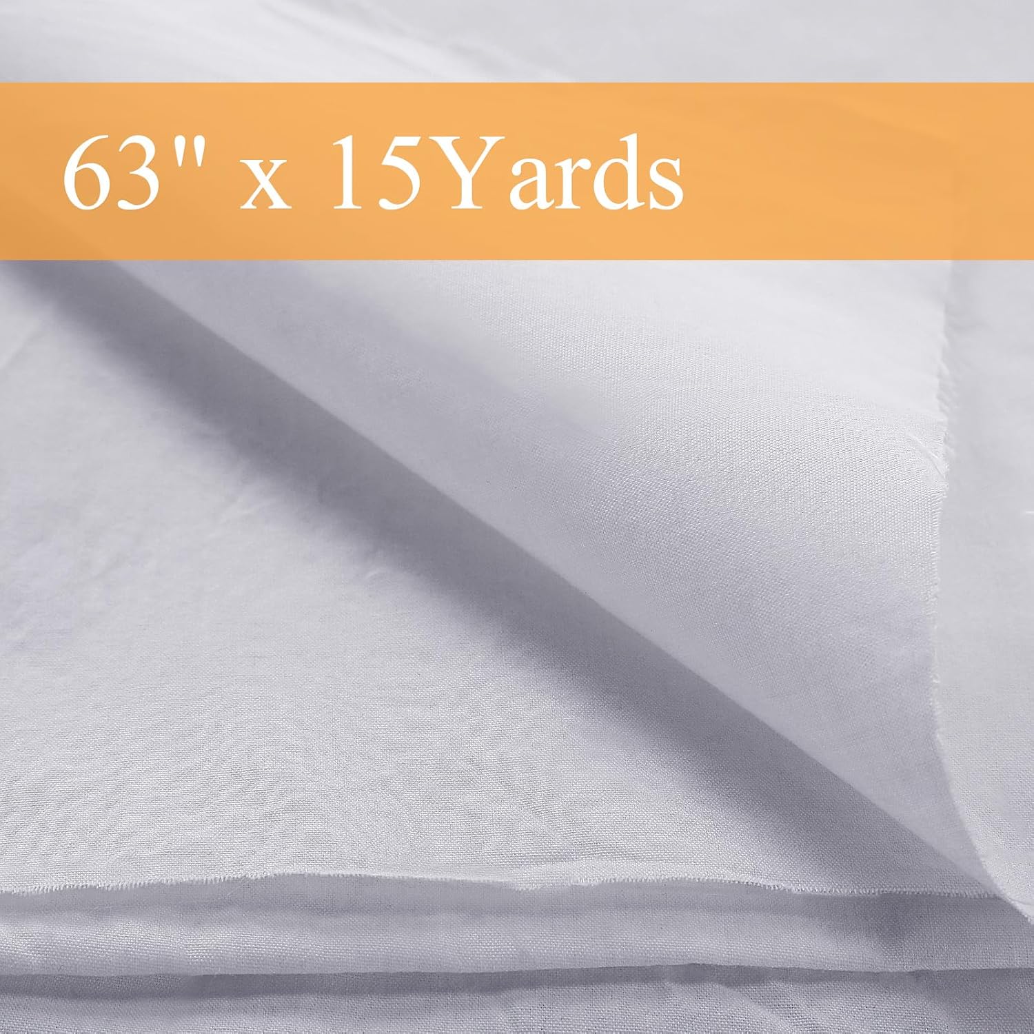 VitalCozy 1.64 x 15 yd Unbleached Cotton Muslin Fabric Textile Wide Polyester Cotton Linen Material Embroidery Muslin Quilting Fabric by Yard for Sewing Apparel Painting(White)