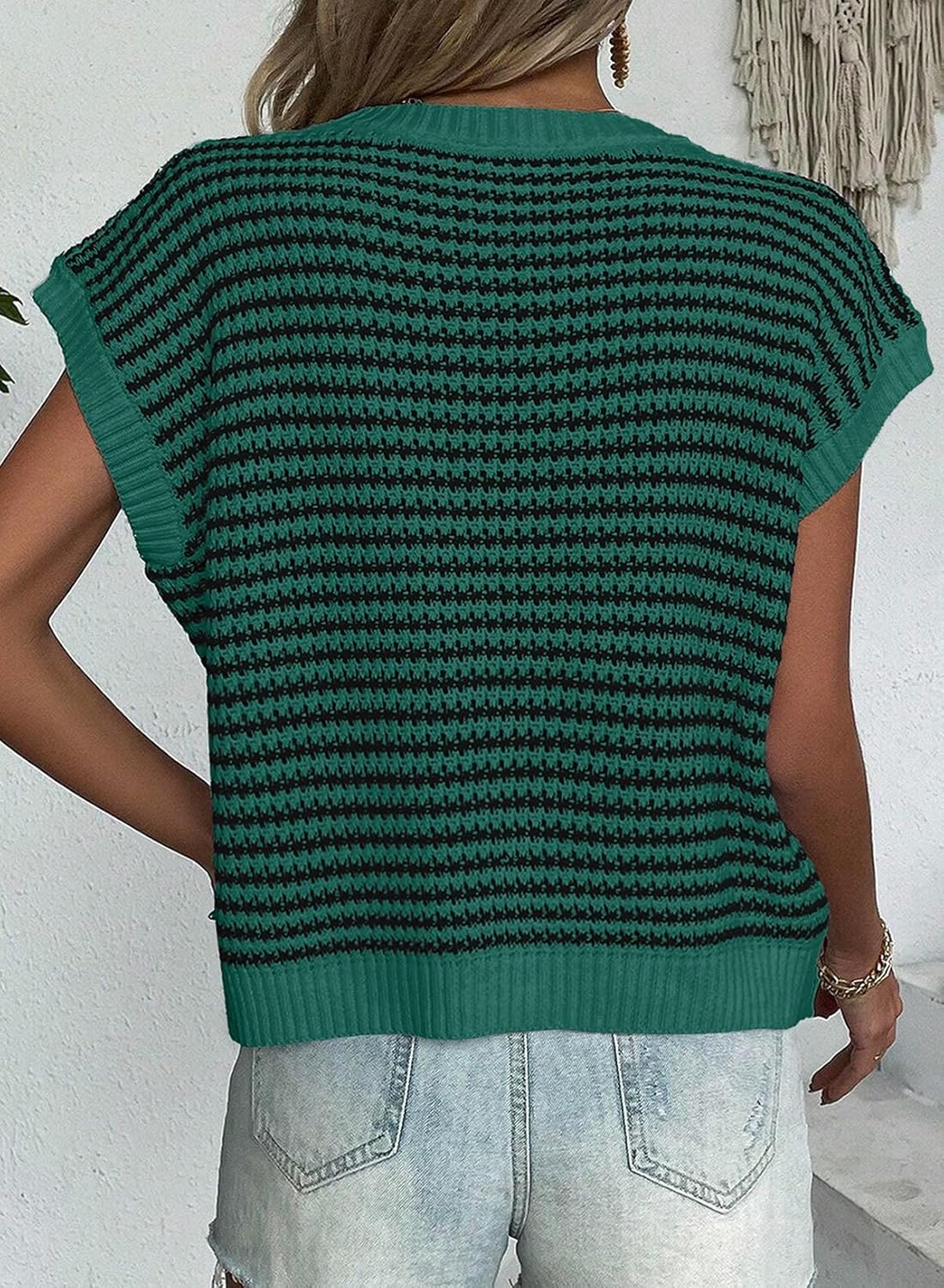 EVALESS Women's Sweater Vest Striped Pullover Tank Top Round Neck Cap Sleeve Lightweight 2025 Summer Casual Clothes - Image 2