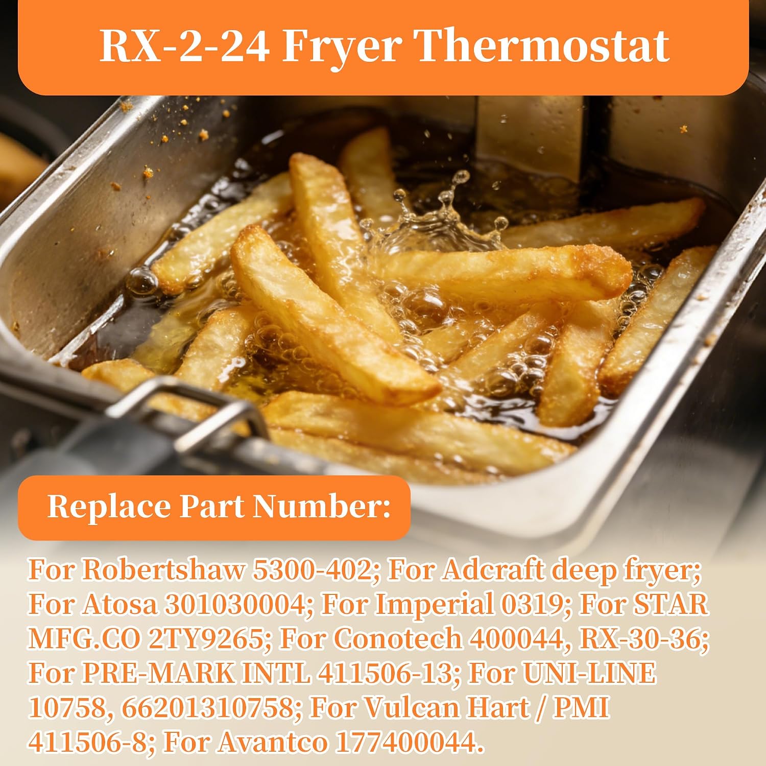 RX-2-24 Thermostat for Deep Fryer with Control Knob, 200-400°F Range, 3/8" MPT; Replaces Adcraft RX-2-24/RX-10-24, Atosa 301030004, Robert Shaw 5300-402