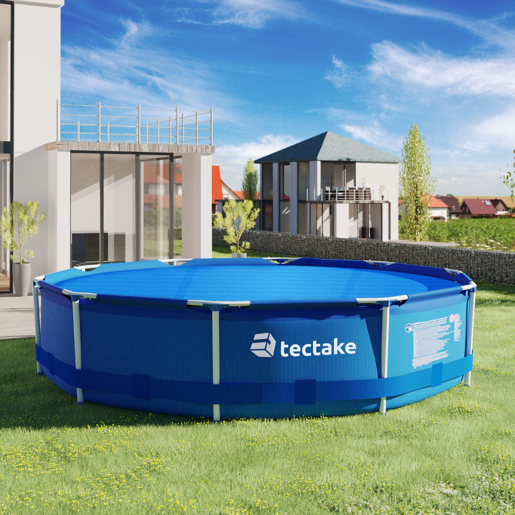 tectake® Poolabdeckung rund, Solarplane Pool, Poolplane rund, Poolzubehör Abdeckplane für Aufstellpool, Pool Garten, Schwimmbecken, Pool Abdeckung mit Noppenfolie als Solar Poolheizung - Ø 455 cm