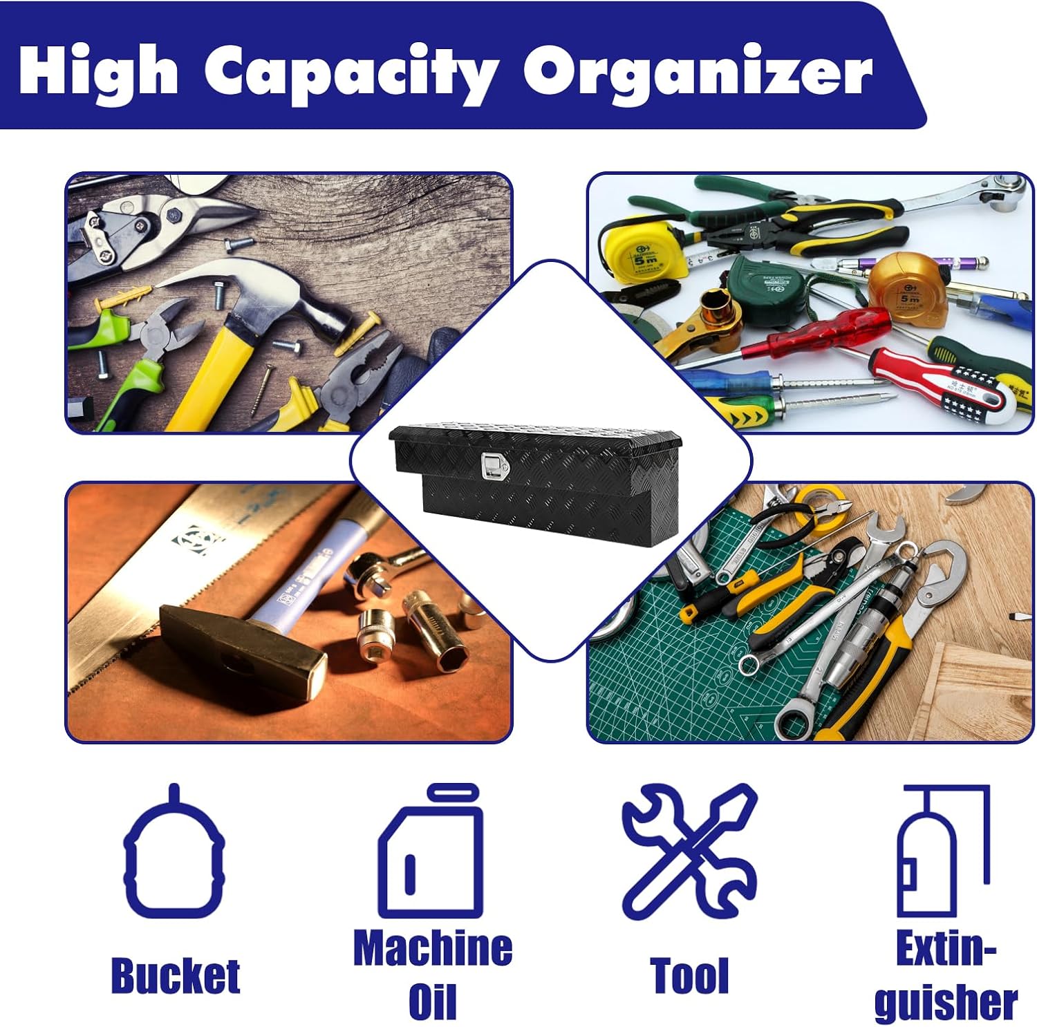 Side Mount Truck Tool Box 36"X12"X12" Aluminum Pickup Truck Bed ToolBox Trailer Storage with Lock Key 5 Bar Tread-Black