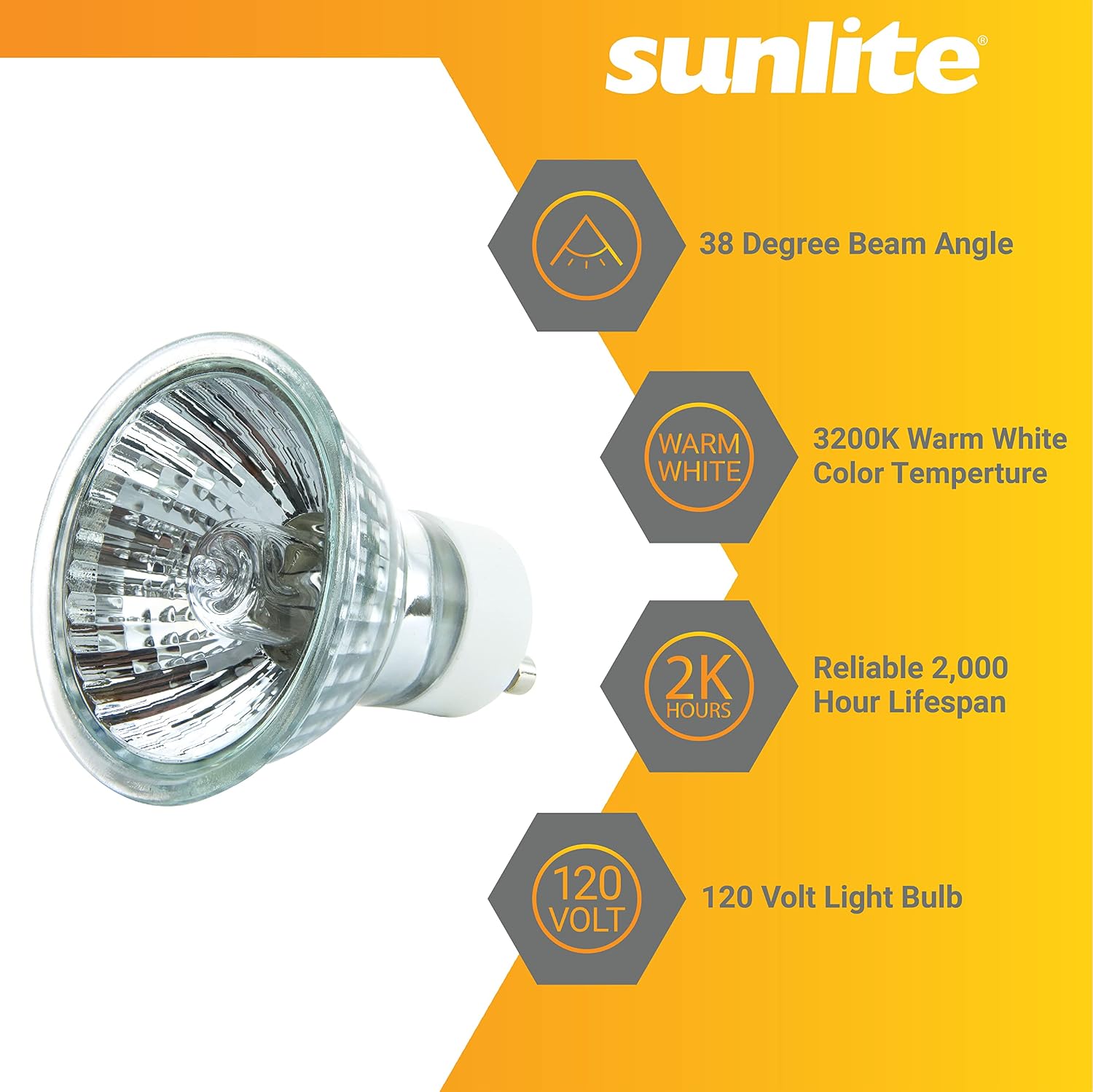 Sunlite 40712 MR16 Halogen Reflector Bulb, 35 Watt, 38° Flood, 120 Volt, 2000 Hour Life Span, Dimmable, GU10 Base, Cover Guard, 3200, ANSI FMW, Ceiling Fixtures, Track Lighting 6-Pack.