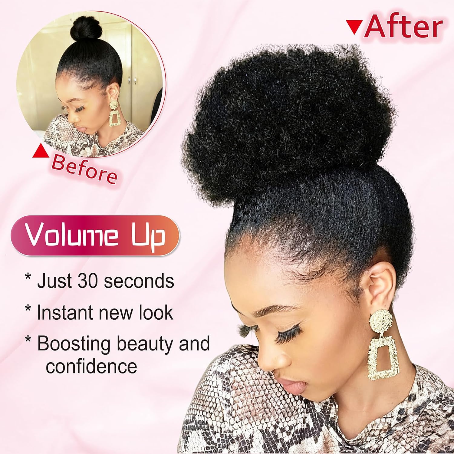 Afro Puff Ponytail Drawstring Extensions Wigs Real Human Hair for Girls Women, Natural Black Virgin Hair 8 Inch Afro Puff Hair Extensions Clip On Kinky Drawstring Curly Ponytail Bun Hairpiece Wigs