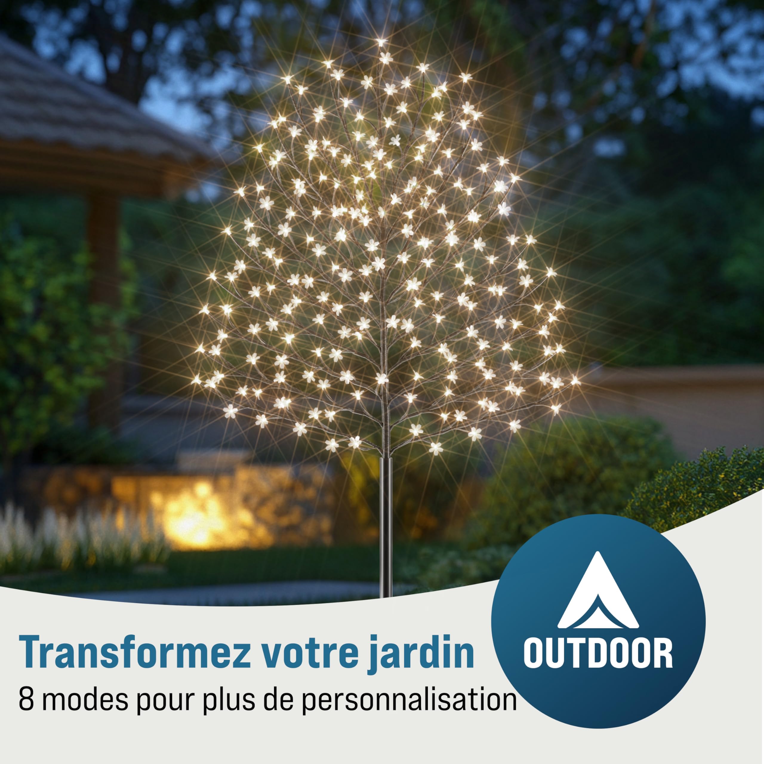 Monzana® Arbre Lumineux 220 LED 220 cm minuterie 8 Modes de lumière résistant aux intempéries décoration Noël Cerisier