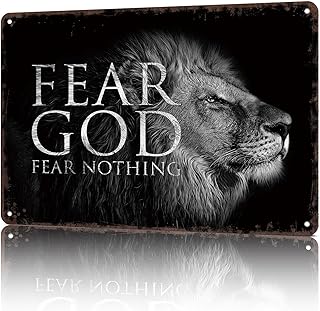 Inspirational Metal Signs Vintage Wall Art Poster Fear God Fear Nothing for Office Home Room Garage Bar Decor 8X12inch