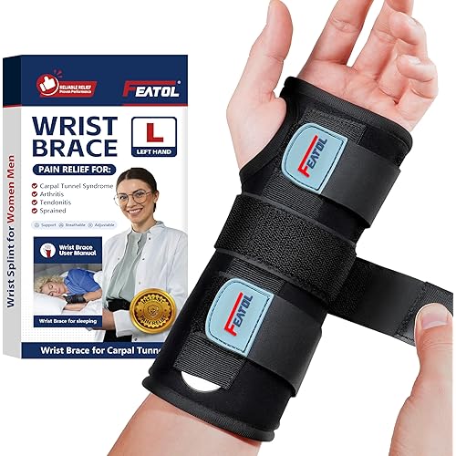 FEATOL Wrist Brace for Carpal Tunnel, Adjustable Night Wrist Support Brace with Splints Left Hand, Large/X-Large, Hand Support for Arthritis, Tendonitis, Sprain, Injuries