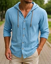 Mens Sweatshirts Linen Long Sleeve Casual Beach Tops with Hood